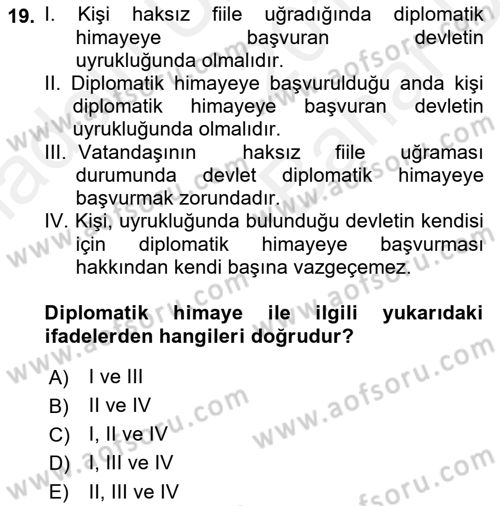 Uluslararası Hukuk 2 Dersi 2017 - 2018 Yılı (Vize) Ara Sınav Soruları 19. Soru