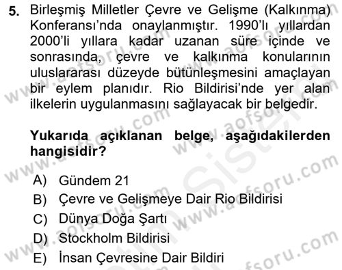 Uluslararası Hukuk 2 Dersi 2017 - 2018 Yılı (Vize) Ara Sınav Soruları 5. Soru