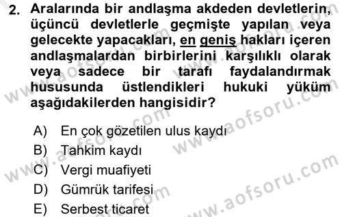 Uluslararası Hukuk 2 Dersi 2017 - 2018 Yılı (Final) Dönem Sonu Sınavı 2. Soru