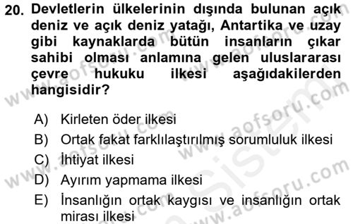 Uluslararası Hukuk 2 Dersi 2017 - 2018 Yılı (Final) Dönem Sonu Sınav Soruları 20. Soru