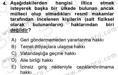 Uluslararası Hukuk 2 Dersi 2017 - 2018 Yılı (Final) Dönem Sonu Sınav Soruları 4. Soru