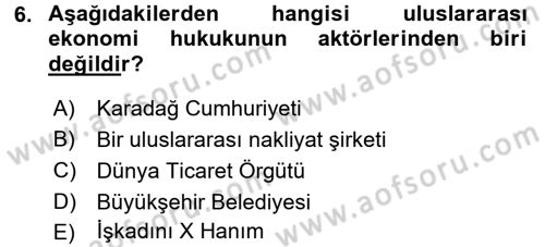 Uluslararası Hukuk 2 Dersi 2017 - 2018 Yılı (Final) Dönem Sonu Sınav Soruları 6. Soru