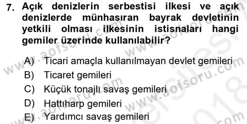 Uluslararası Hukuk 2 Dersi 2017 - 2018 Yılı (Final) Dönem Sonu Sınav Soruları 7. Soru