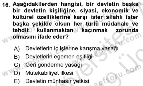 Uluslararası Hukuk 2 Dersi 2018 - 2019 Yılı 3 Ders Sınav Soruları 16. Soru