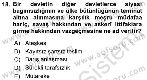 Uluslararası Hukuk 2 Dersi 2018 - 2019 Yılı 3 Ders Sınav Soruları 18. Soru