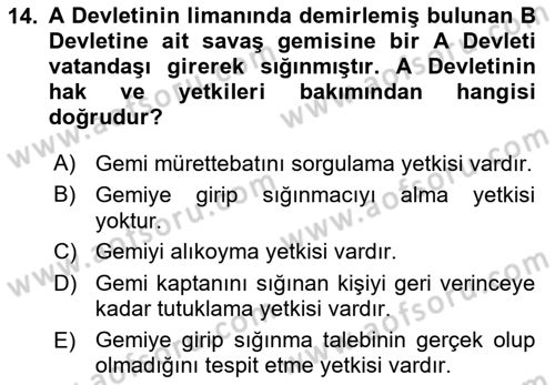 Uluslararası Hukuk 2 Dersi 2018 - 2019 Yılı (Vize) Ara Sınav Soruları 14. Soru