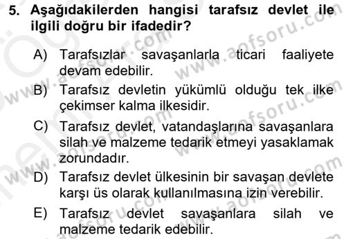 Uluslararası Hukuk 2 Dersi 2018 - 2019 Yılı (Vize) Ara Sınav Soruları 5. Soru