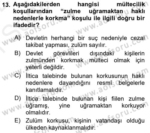 Uluslararası Hukuk 2 Dersi 2018 - 2019 Yılı (Final) Dönem Sonu Sınav Soruları 13. Soru