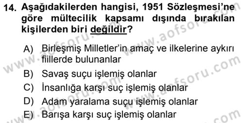 Uluslararası Hukuk 2 Dersi 2018 - 2019 Yılı (Final) Dönem Sonu Sınav Soruları 14. Soru