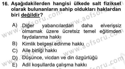 Uluslararası Hukuk 2 Dersi 2018 - 2019 Yılı (Final) Dönem Sonu Sınav Soruları 16. Soru