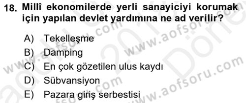 Uluslararası Hukuk 2 Dersi 2018 - 2019 Yılı (Final) Dönem Sonu Sınav Soruları 18. Soru