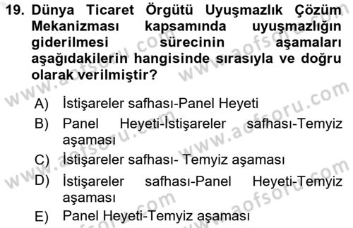 Uluslararası Hukuk 2 Dersi 2018 - 2019 Yılı (Final) Dönem Sonu Sınav Soruları 19. Soru
