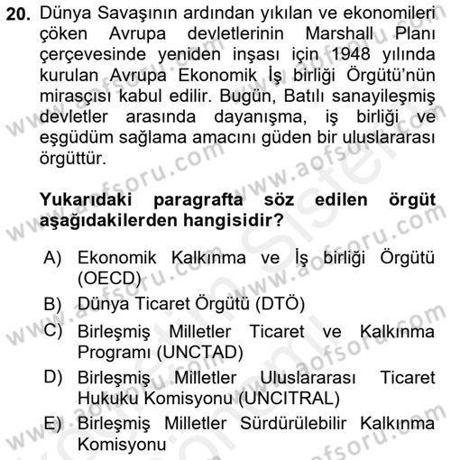 Uluslararası Hukuk 2 Dersi 2018 - 2019 Yılı (Final) Dönem Sonu Sınav Soruları 20. Soru