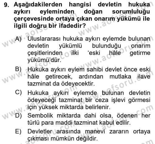 Uluslararası Hukuk 2 Dersi 2018 - 2019 Yılı (Final) Dönem Sonu Sınav Soruları 9. Soru