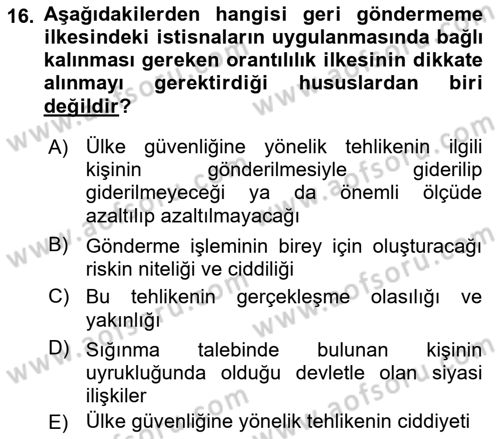 Uluslararası Hukuk 2 Dersi 2018 - 2019 Yılı Yaz Okulu Sınav Soruları 16. Soru