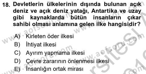 Uluslararası Hukuk 2 Dersi 2018 - 2019 Yılı Yaz Okulu Sınav Soruları 18. Soru