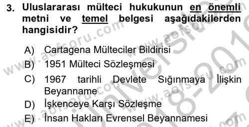 Uluslararası Hukuk 2 Dersi 2018 - 2019 Yılı Yaz Okulu Sınav Soruları 3. Soru