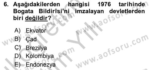Uluslararası Hukuk 2 Dersi 2018 - 2019 Yılı Yaz Okulu Sınav Soruları 6. Soru