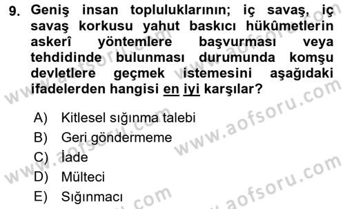 Uluslararası Hukuk 2 Dersi 2018 - 2019 Yılı Yaz Okulu Sınav Soruları 9. Soru