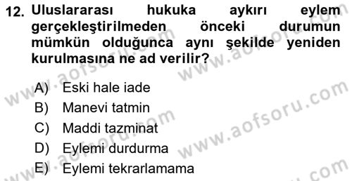 Uluslararası Hukuk 2 Dersi 2020 - 2021 Yılı Yaz Okulu Sınav Soruları 12. Soru