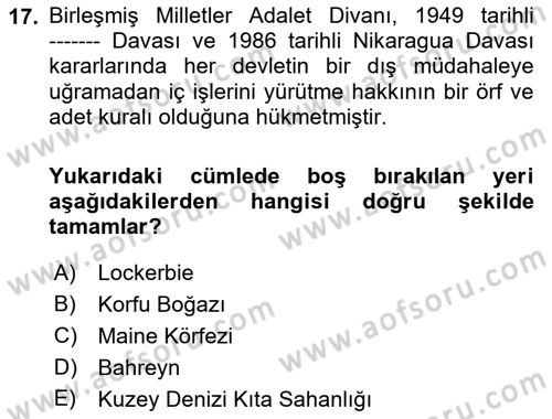 Uluslararası Hukuk 2 Dersi 2020 - 2021 Yılı Yaz Okulu Sınav Soruları 17. Soru
