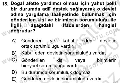 Uluslararası Hukuk 2 Dersi 2020 - 2021 Yılı Yaz Okulu Sınav Soruları 18. Soru