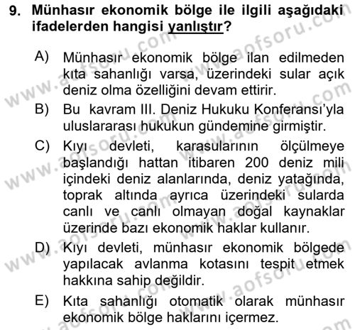 Uluslararası Hukuk 2 Dersi 2020 - 2021 Yılı Yaz Okulu Sınav Soruları 9. Soru