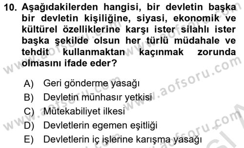 Uluslararası Hukuk 2 Dersi 2021 - 2022 Yılı (Vize) Ara Sınav Soruları 10. Soru