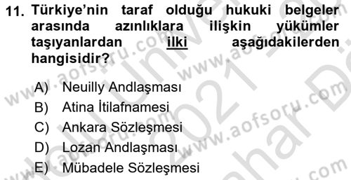 Uluslararası Hukuk 2 Dersi 2021 - 2022 Yılı (Vize) Ara Sınav Soruları 11. Soru