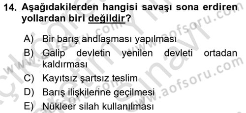 Uluslararası Hukuk 2 Dersi 2021 - 2022 Yılı (Vize) Ara Sınav Soruları 14. Soru