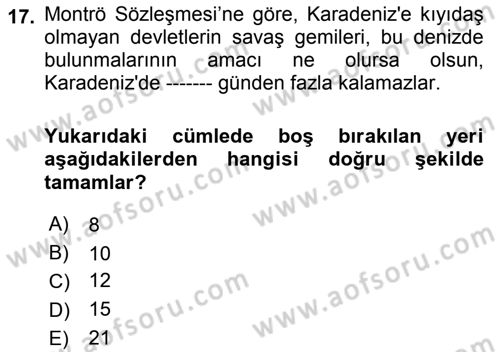 Uluslararası Hukuk 2 Dersi 2021 - 2022 Yılı (Vize) Ara Sınav Soruları 17. Soru