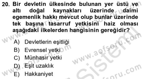 Uluslararası Hukuk 2 Dersi 2021 - 2022 Yılı (Vize) Ara Sınav Soruları 20. Soru