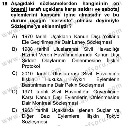 Uluslararası Hukuk 2 Dersi 2021 - 2022 Yılı (Final) Dönem Sonu Sınav Soruları 16. Soru