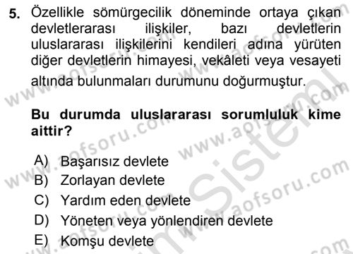 Uluslararası Hukuk 2 Dersi 2021 - 2022 Yılı (Final) Dönem Sonu Sınav Soruları 5. Soru