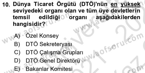 Uluslararası Hukuk 2 Dersi 2021 - 2022 Yılı Yaz Okulu Sınav Soruları 10. Soru