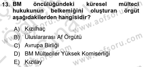 Uluslararası Hukuk 2 Dersi 2021 - 2022 Yılı Yaz Okulu Sınav Soruları 13. Soru