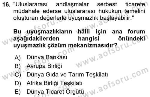 Uluslararası Hukuk 2 Dersi 2021 - 2022 Yılı Yaz Okulu Sınav Soruları 16. Soru