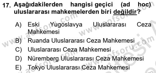 Uluslararası Hukuk 2 Dersi 2021 - 2022 Yılı Yaz Okulu Sınav Soruları 17. Soru