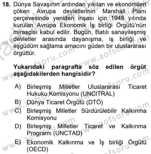 Uluslararası Hukuk 2 Dersi 2021 - 2022 Yılı Yaz Okulu Sınav Soruları 18. Soru