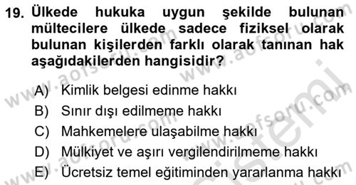 Uluslararası Hukuk 2 Dersi 2021 - 2022 Yılı Yaz Okulu Sınav Soruları 19. Soru