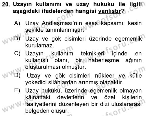 Uluslararası Hukuk 2 Dersi 2021 - 2022 Yılı Yaz Okulu Sınav Soruları 20. Soru