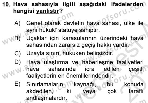 Uluslararası Hukuk 2 Dersi 2022 - 2023 Yılı Yaz Okulu Sınav Soruları 10. Soru