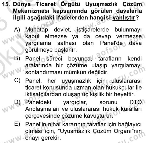 Uluslararası Hukuk 2 Dersi 2022 - 2023 Yılı Yaz Okulu Sınav Soruları 15. Soru