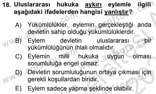 Uluslararası Hukuk 2 Dersi 2022 - 2023 Yılı Yaz Okulu Sınav Soruları 18. Soru
