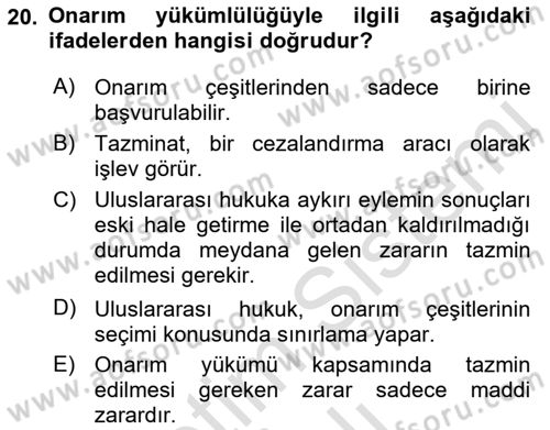 Uluslararası Hukuk 2 Dersi 2022 - 2023 Yılı Yaz Okulu Sınav Soruları 20. Soru