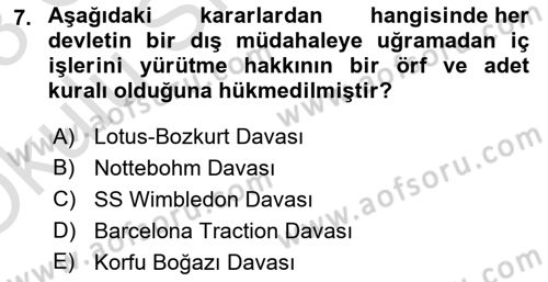 Uluslararası Hukuk 2 Dersi 2022 - 2023 Yılı Yaz Okulu Sınav Soruları 7. Soru
