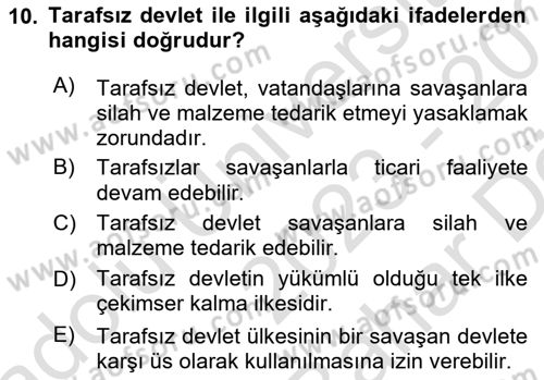 Uluslararası Hukuk 2 Dersi 2023 - 2024 Yılı (Vize) Ara Sınav Soruları 10. Soru
