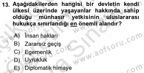 Uluslararası Hukuk 2 Dersi 2023 - 2024 Yılı (Vize) Ara Sınav Soruları 13. Soru