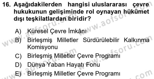Uluslararası Hukuk 2 Dersi 2023 - 2024 Yılı (Vize) Ara Sınav Soruları 16. Soru