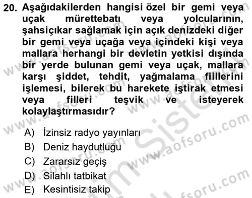 Uluslararası Hukuk 2 Dersi 2023 - 2024 Yılı (Vize) Ara Sınav Soruları 20. Soru